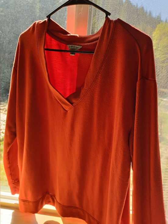 Orvis Tops - Orvis Women's Orange V-Neck Hooded Pullover Butter Soft